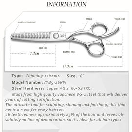 Cobalt Steel Hair Thinning Scissors Right Handed 6.0 Inch Ball Bearing UFO Screw